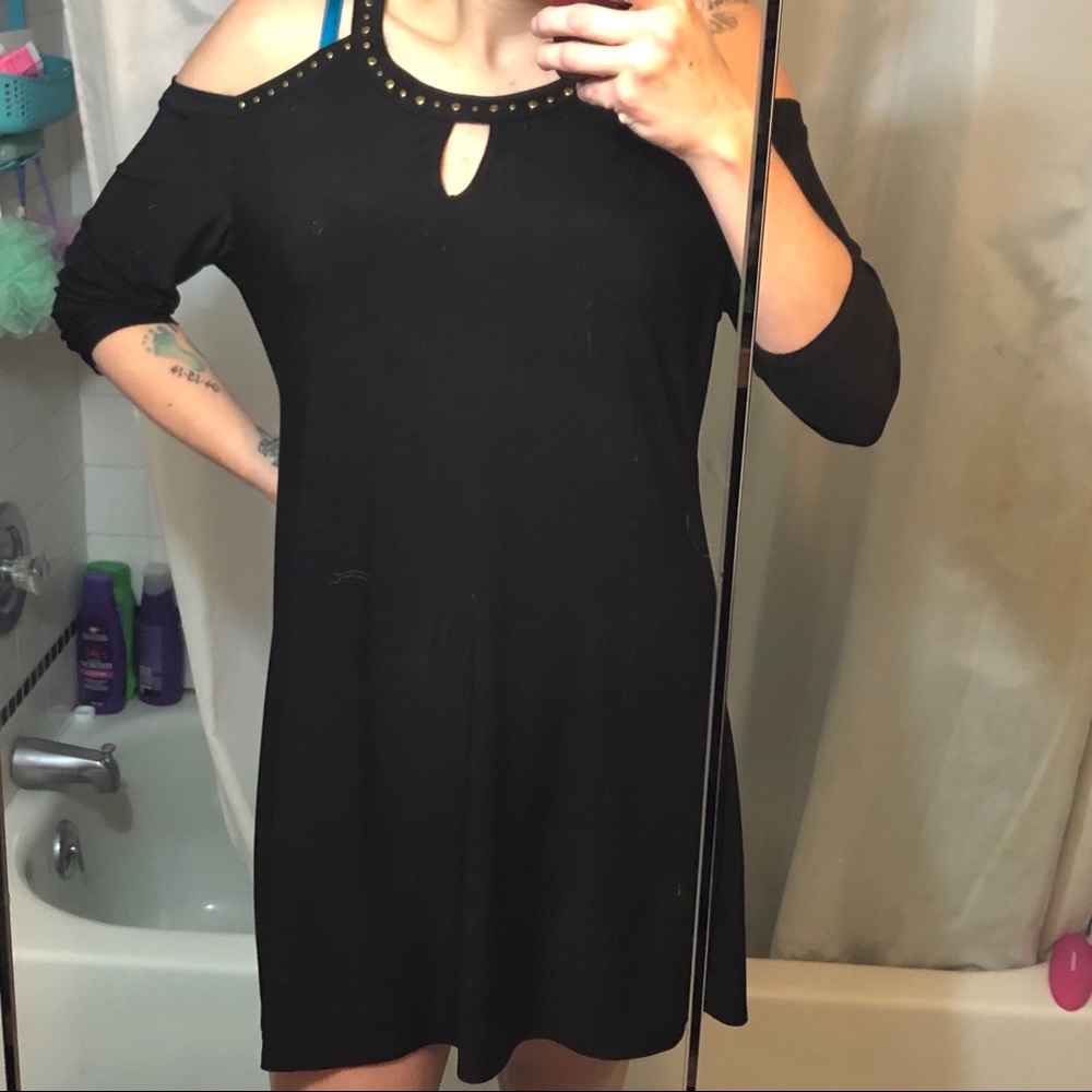 Large Black Embellished Cold Shoulder Dress